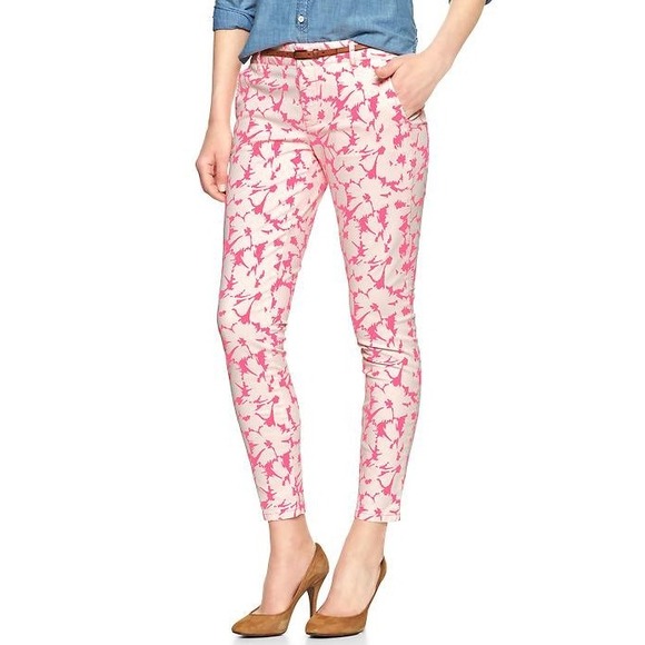 Gap Ptrinted Skinny Mini Skimmer Khakis in Coral Floral SZ 6 NWT - Picture 1 of 10